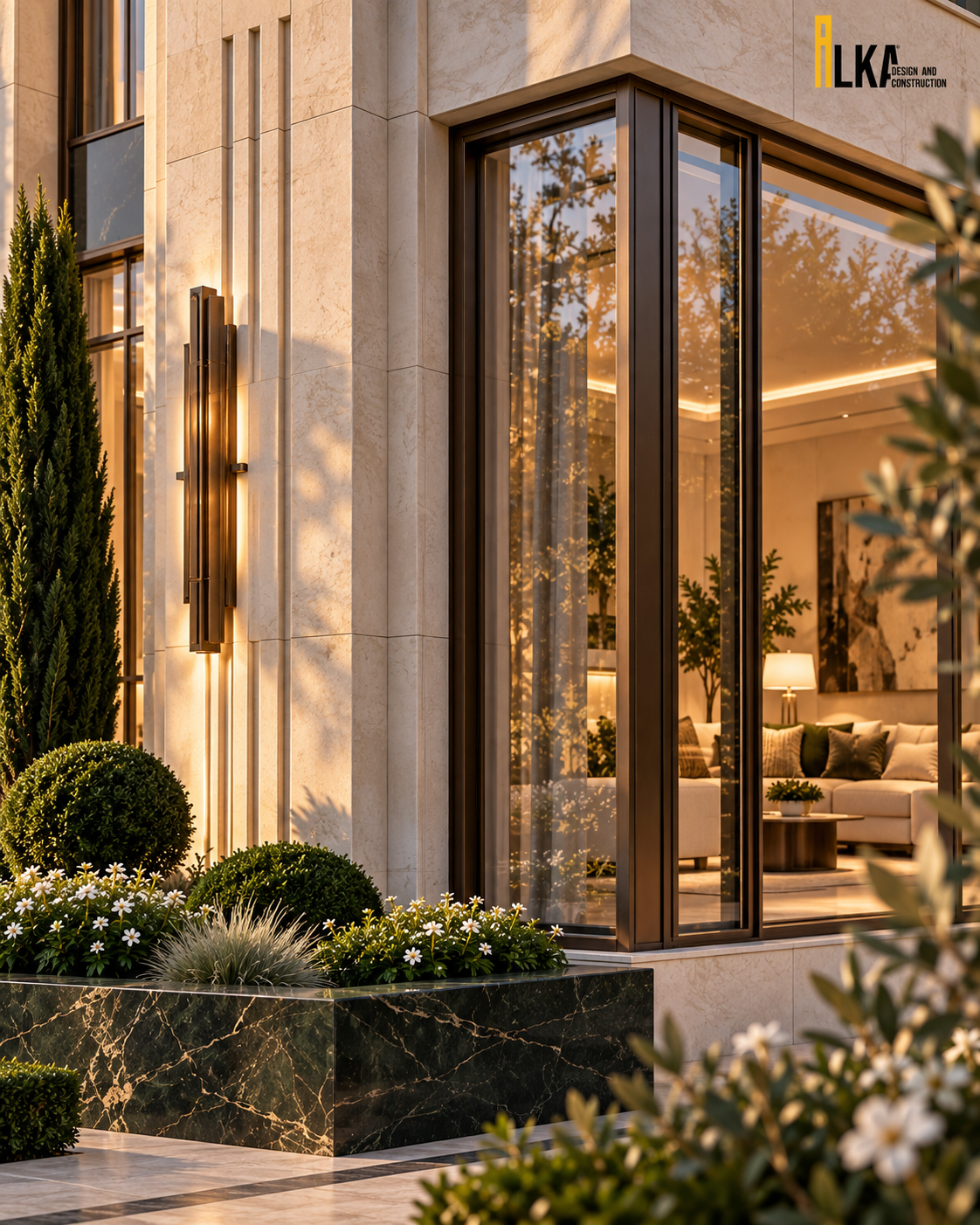 Villa Aurelia — Stone, glazing and lighting detail