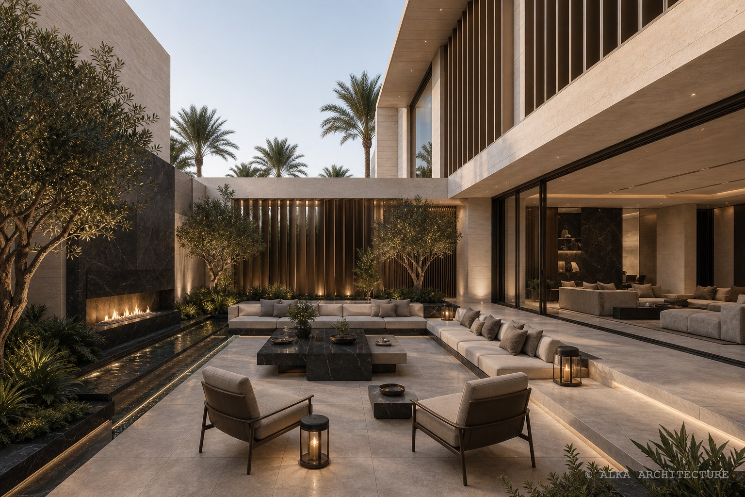 Villa Amara — SUNKEN COURTYARD + FIREPLACE