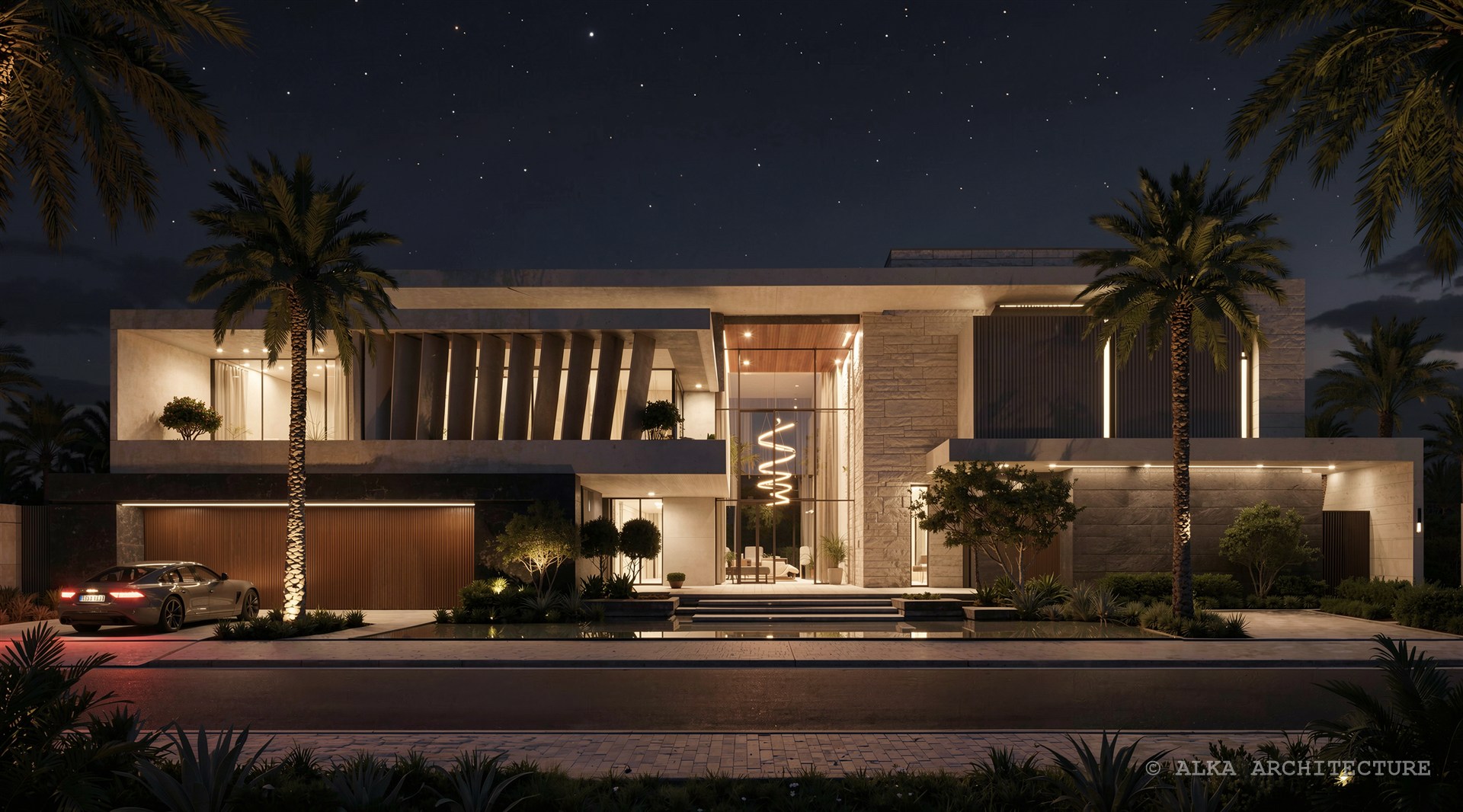 Villa Amara — FRONT FAÇADE — NIGHT