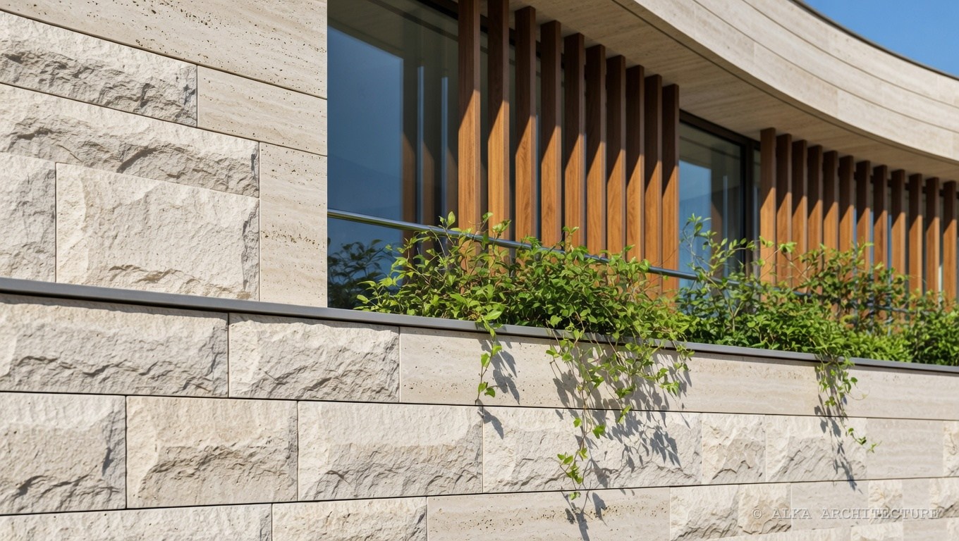 Cascade Heights — TRAVERTINE + WOOD DETAIL