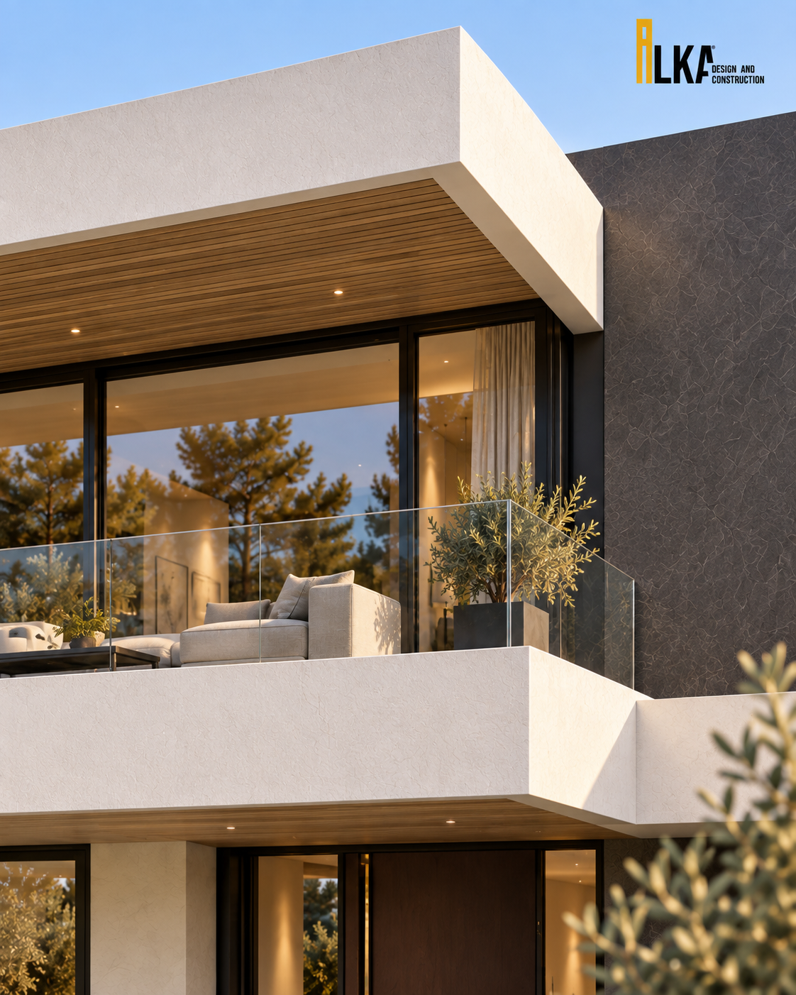 Villa Linea — تراس علوي بسقف خشبي