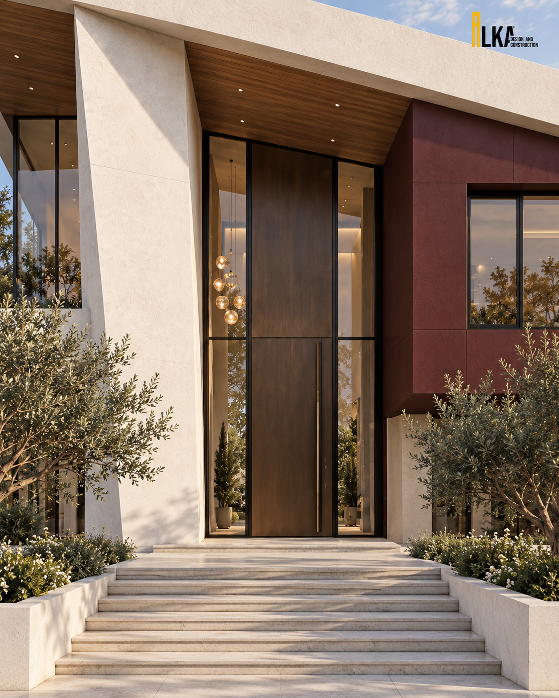 Villa Prisma — Tall entrance and timber soffit