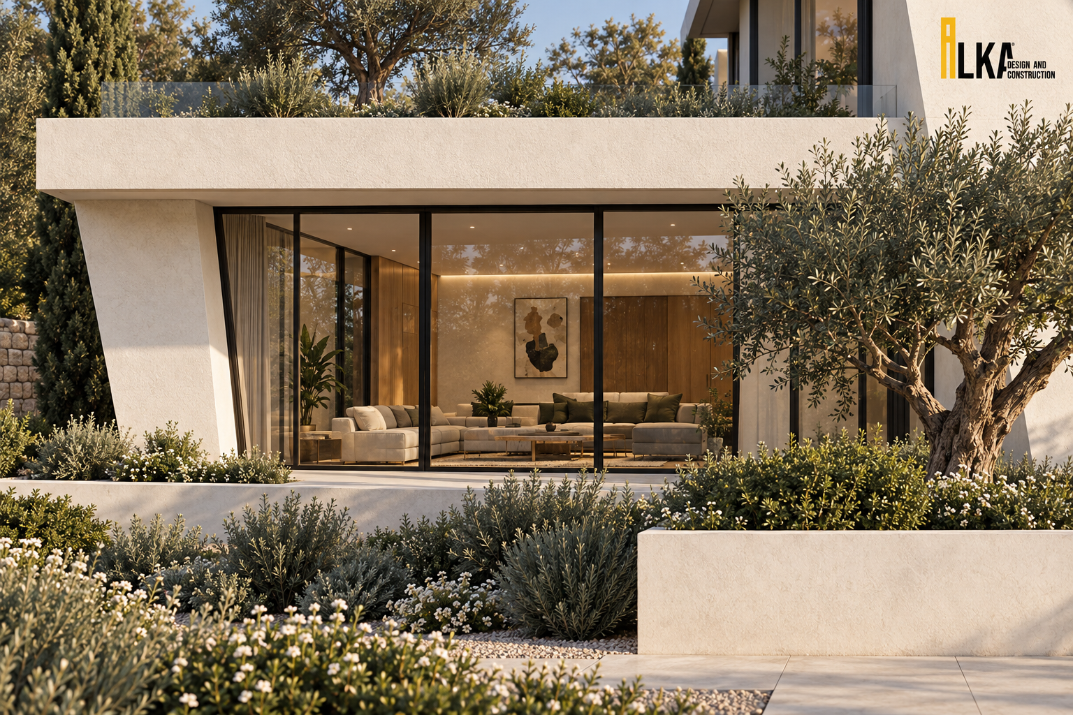Villa Prisma — Living space beneath a planted terrace