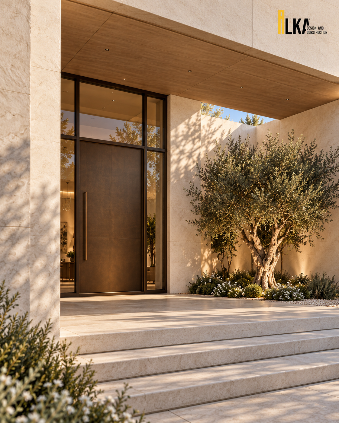 Villa Riwaq — Entrance threshold beside an olive tree
