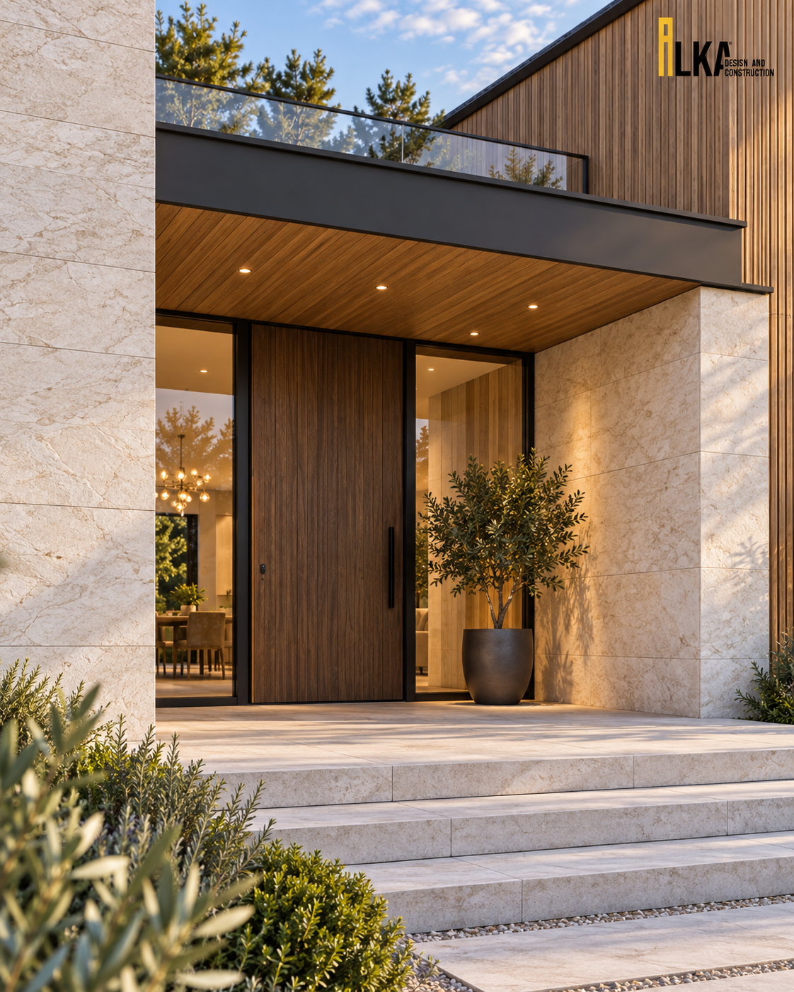Villa Sylva — Sheltered entrance framed in stone